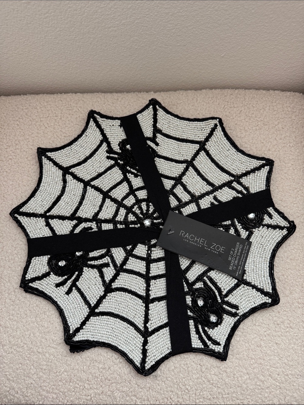 Rachel Zoe Black and White Beaded Spider Web Placemats